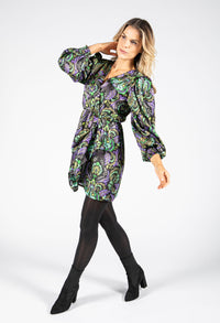 Abstract Leaf Print Wrap Style Dress