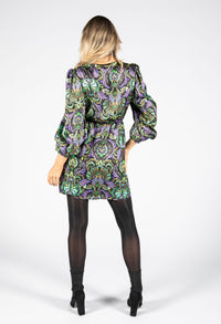 Abstract Leaf Print Wrap Style Dress