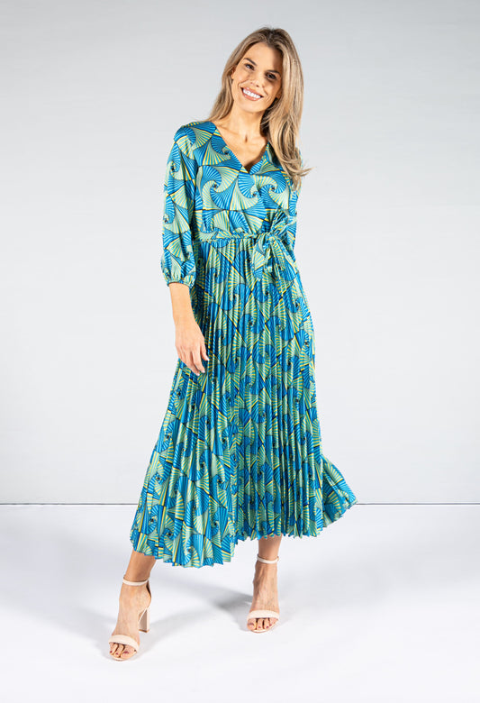 Geometric Print Pleated Dress