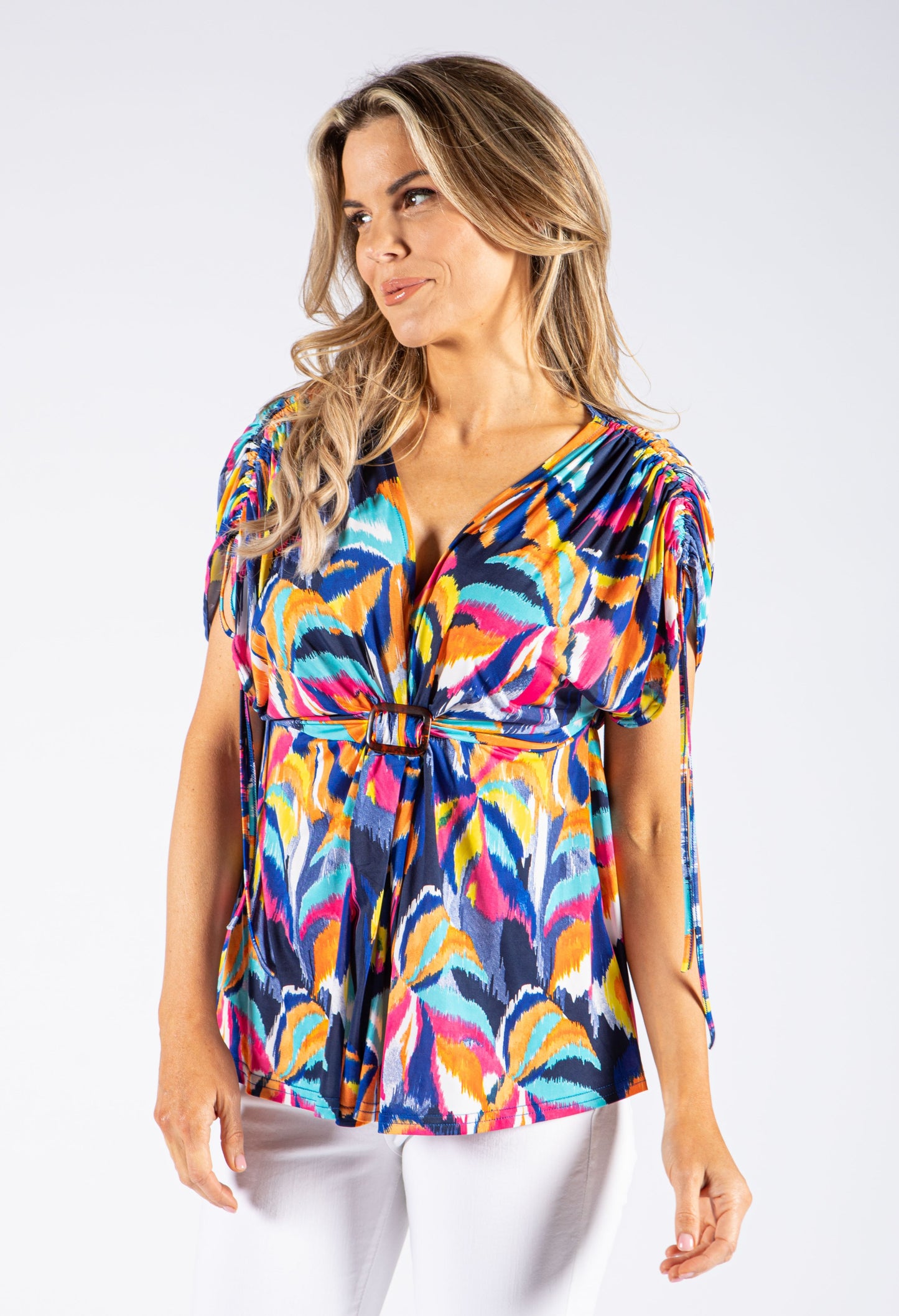 Abstract Print Buckle Detail Top