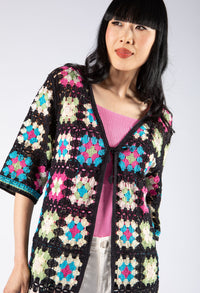 Mix Colour Crochet Longline Cardigan