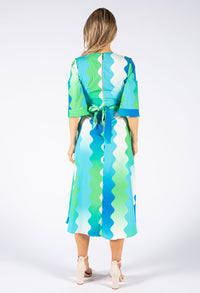 Wide Wave Print V Neckline Dress