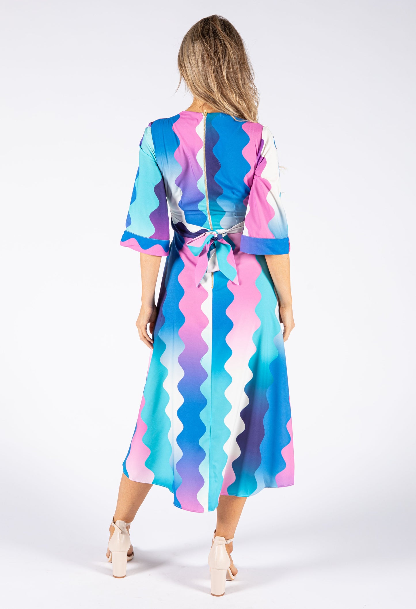 Wide Wave Print V Neckline Dress
