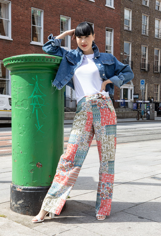 Patchwork Print Belted Trouser