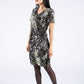 Plisse Pleat Leaf Print Dress