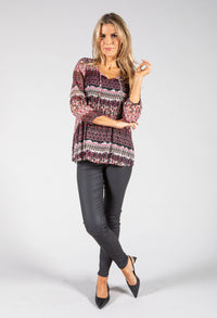 Abstract Print Plisse Top