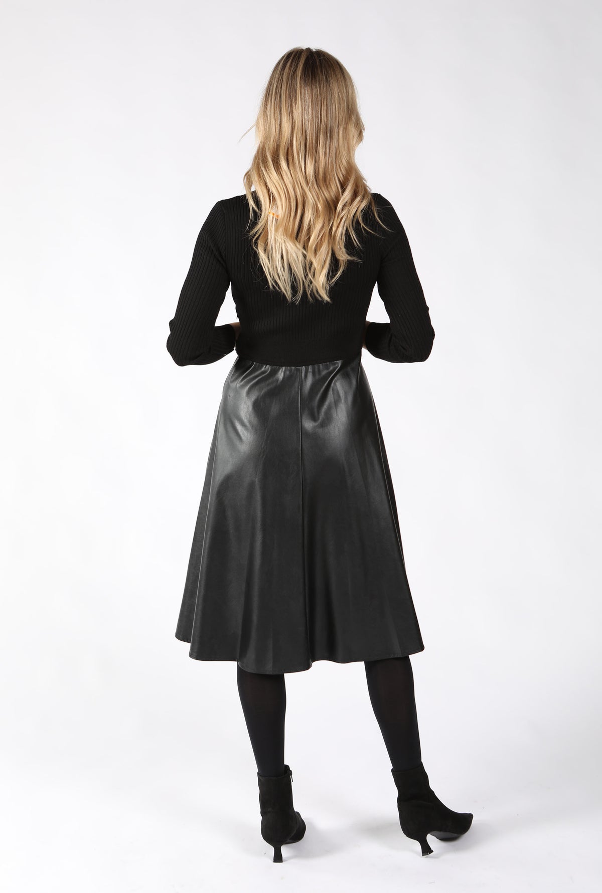 Ribbed Knit with Faux Leather Dress