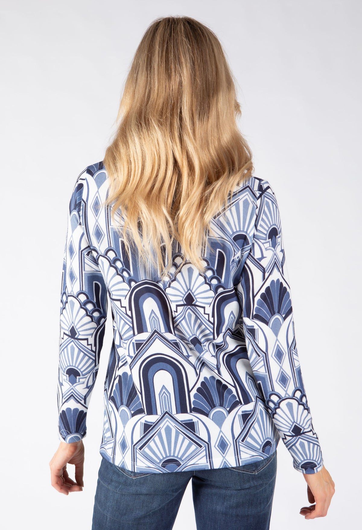 Maya Geometric Print Fine Knit Top