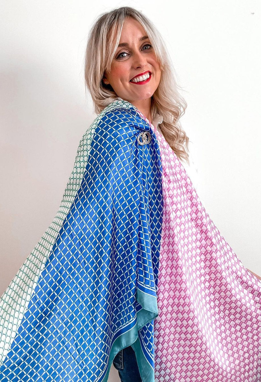 PS Accessories Green And Blue Geometric Printed Silk Feel Scarf ps-accessories-green-and-blue-geometric-printed-silk-feel-scarf