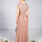 Blush V Neck Sequin and Tulle Dress with Tie Waist