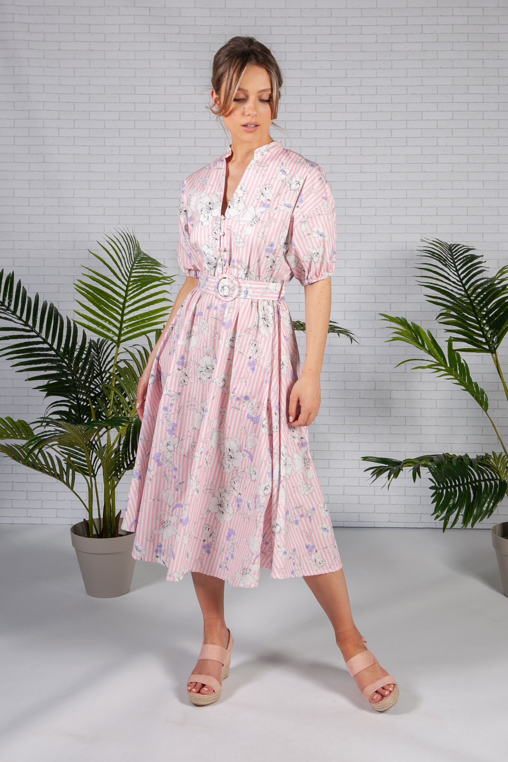 Aratta Pink Striped Floral Dress main image 1