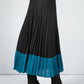 Soft Feel Fine Knit Pleated Skirt in Black & Teal
