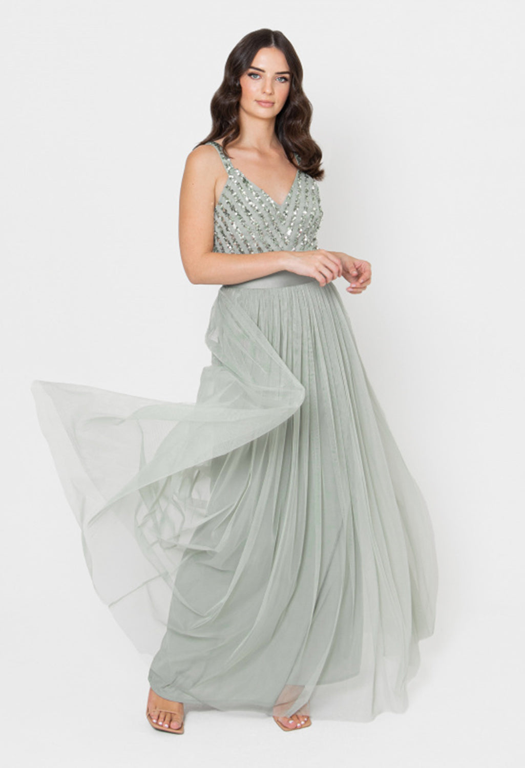 Sage Green Maya One Shoulder Embellished Maxi Dress Maya
