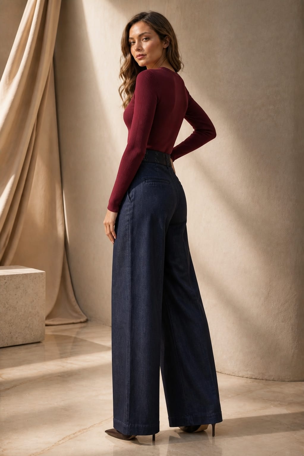 Sloane Dark Denim Wide Leg Trousers