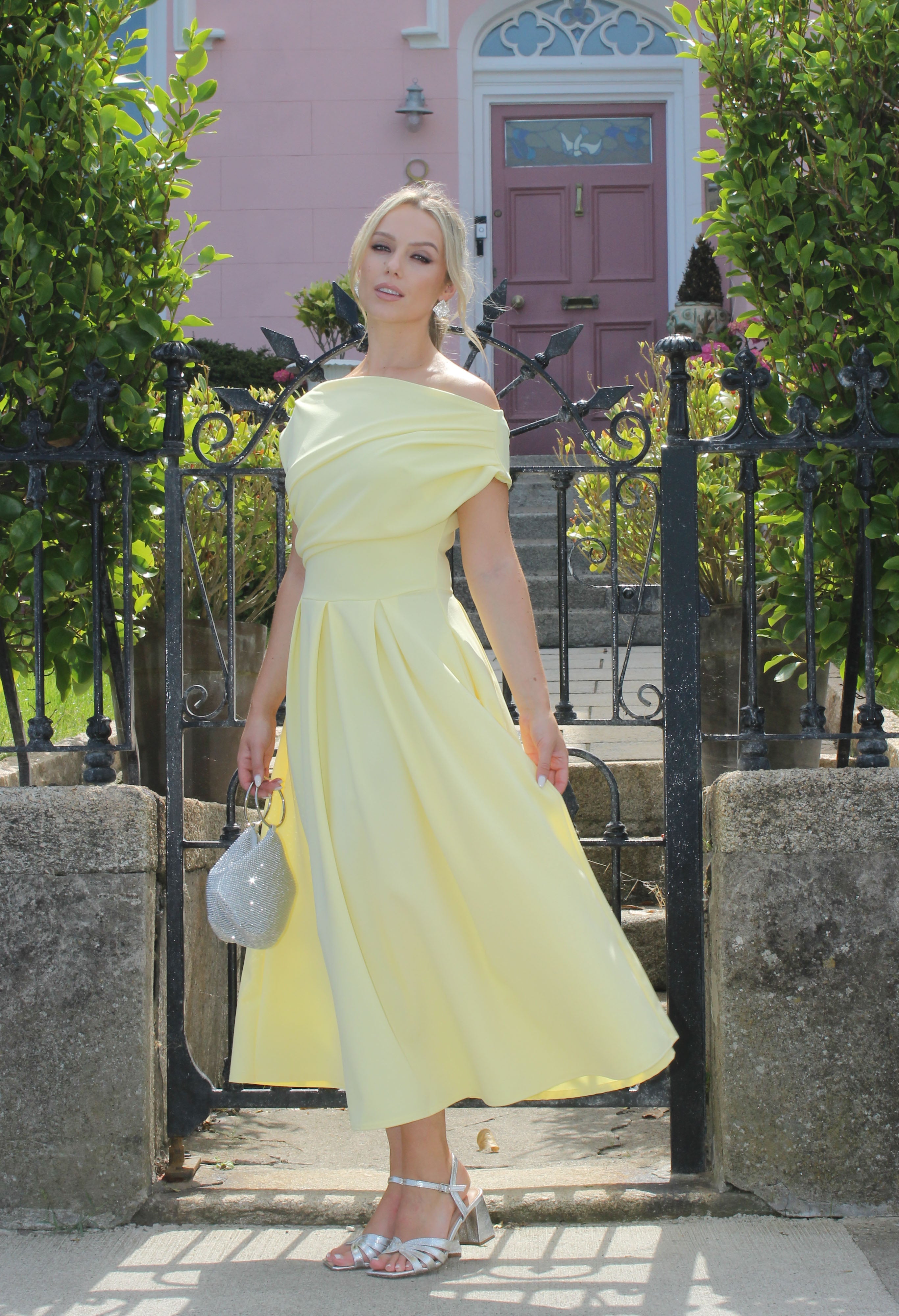 dollie and me holiday dresses Asymmetric Neckline Skater Midi Dress – Pamela Scott outlet blazer