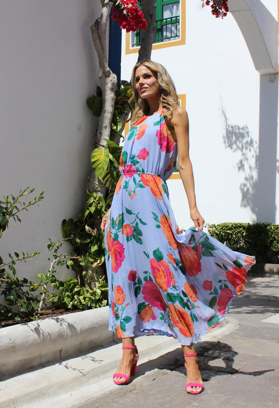 Plisse Pleated Halter Dress