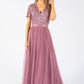Lotus Pink V NECK SEQUIN AND TULLE DRESS WITH TIE WAIST