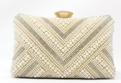 V Pattern Pearl and Diamante Clutch