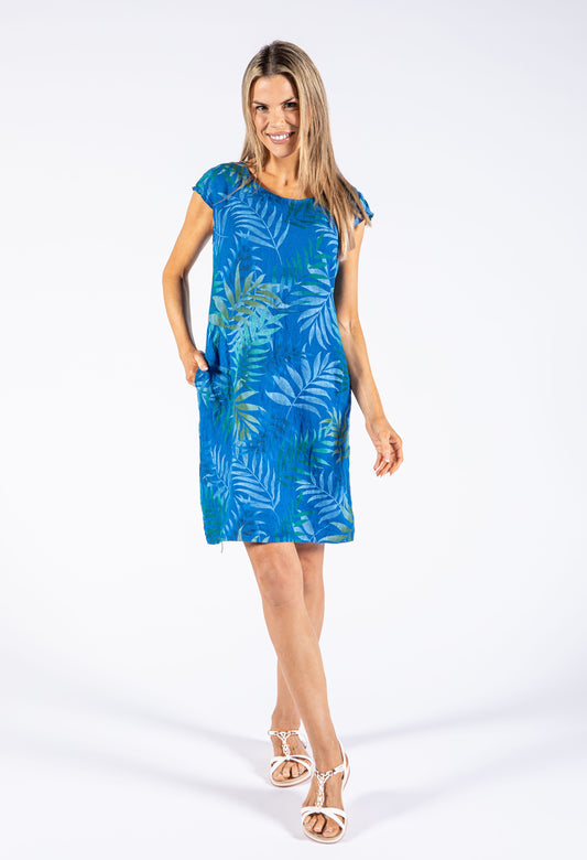Palm Print Linen Dress
