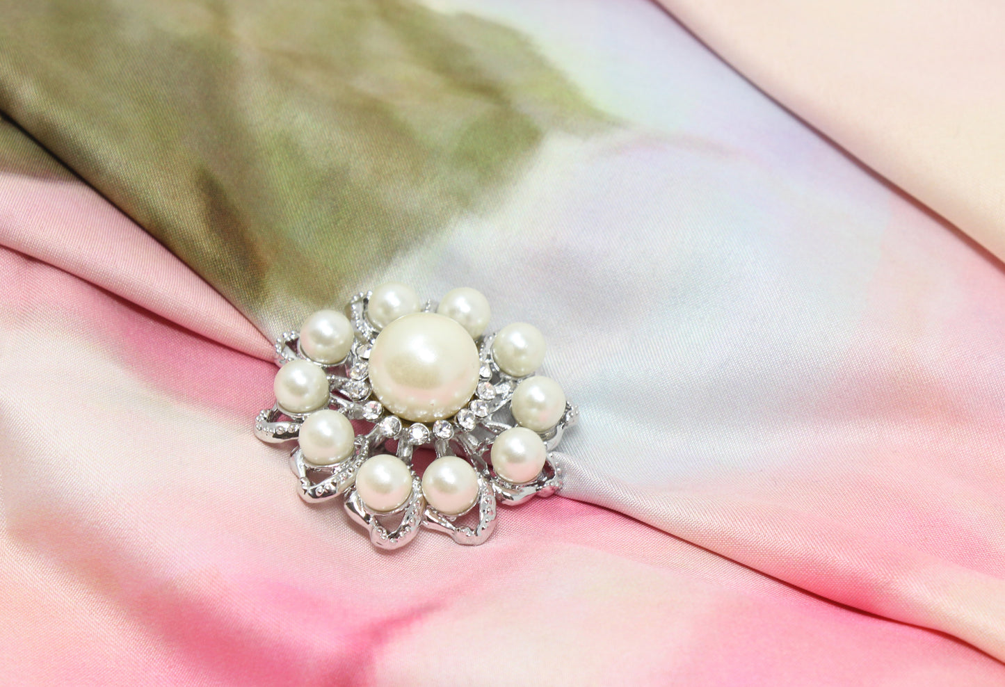 Silver pearl brooch
