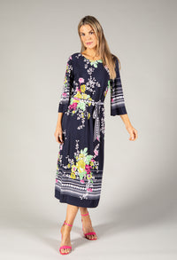 3/4 Sleeve Floral Midi Dress