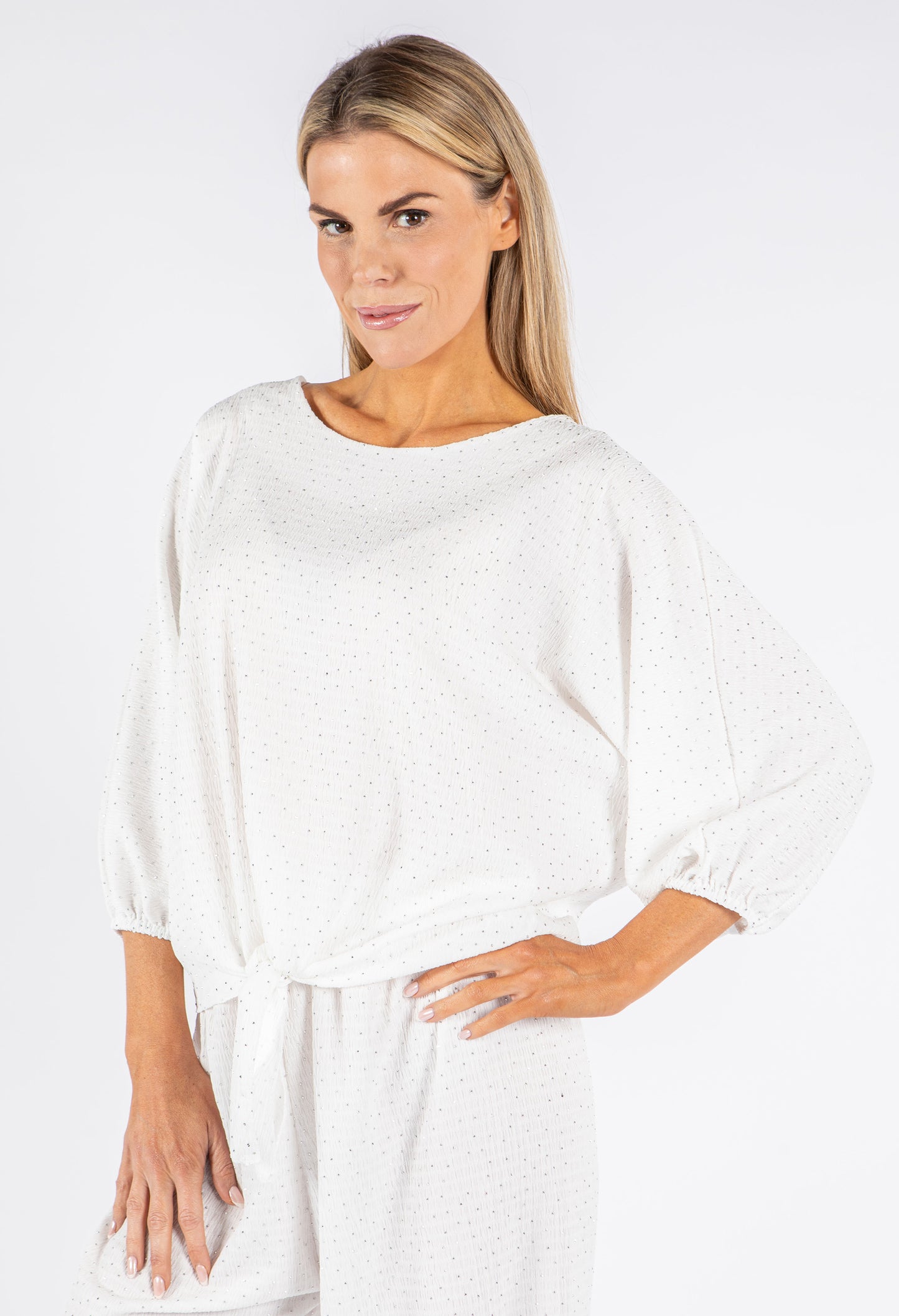 Diamanté Detail Tie Front Top