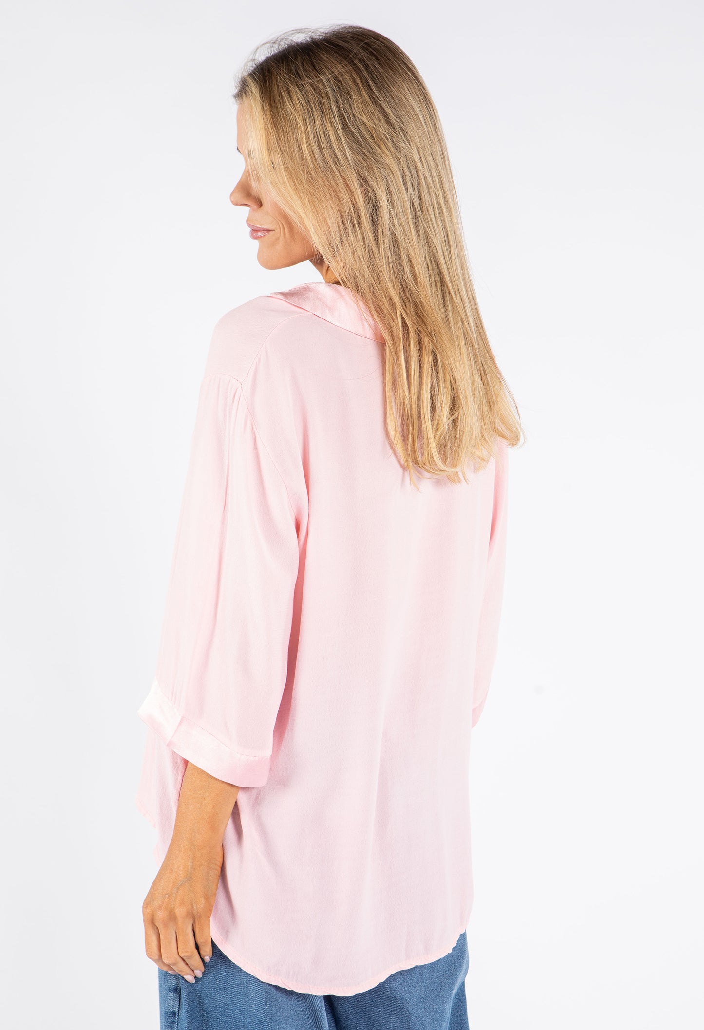 Relaxed Satin Feel V-Neck Top