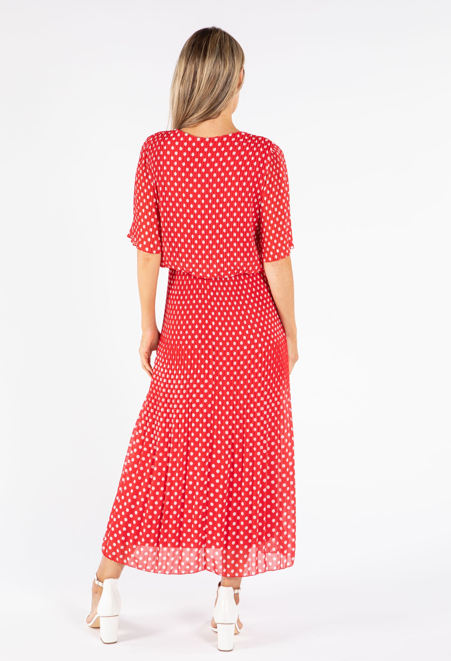 Plisse Pleat Polka Dot Maxi Dress