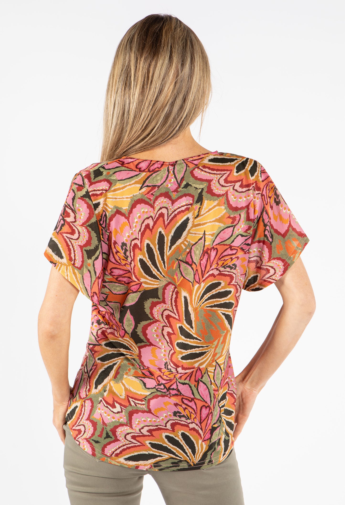 Leaf Print V-Neck Top