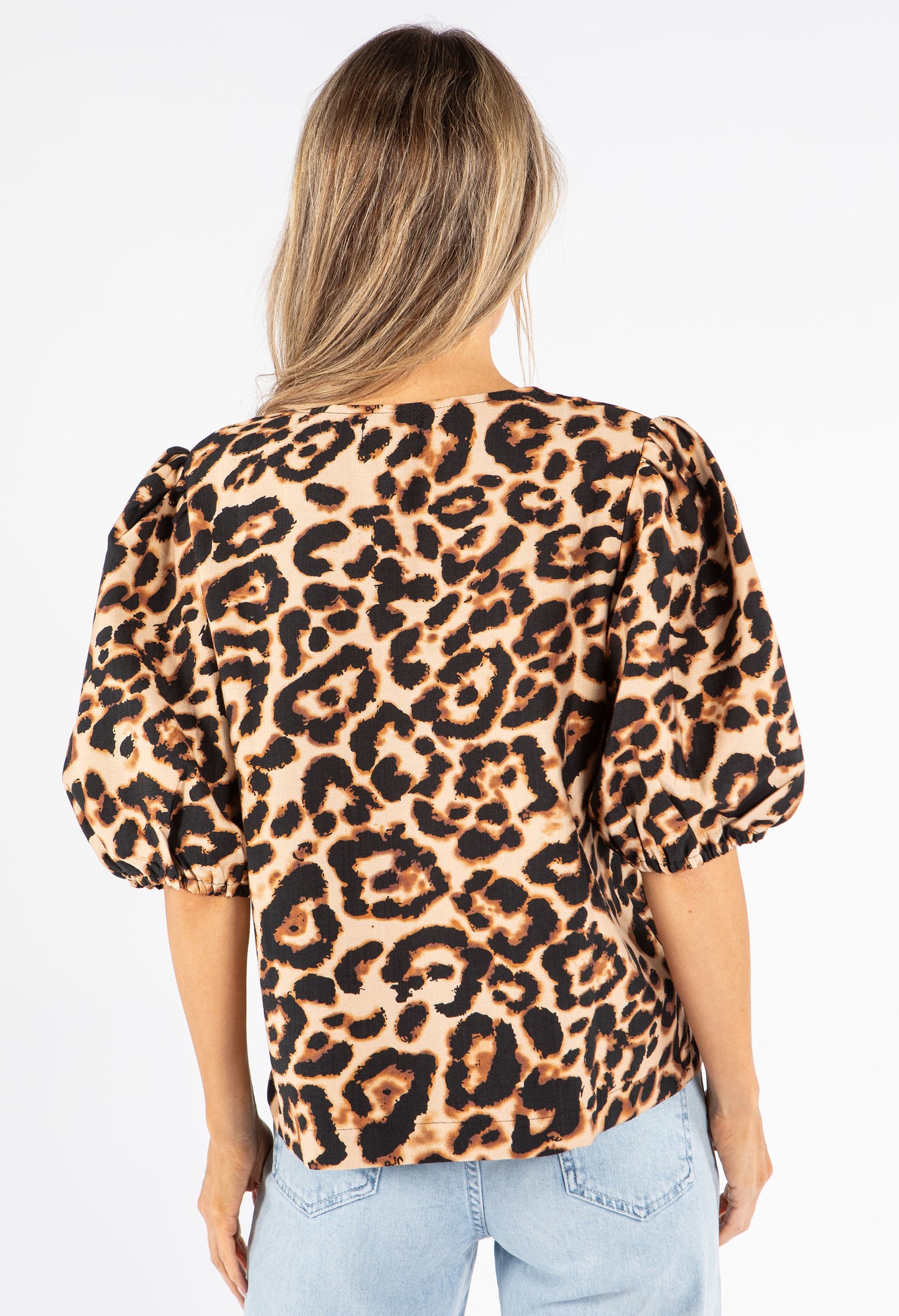 Leopard Print Puff Sleeve Blouse