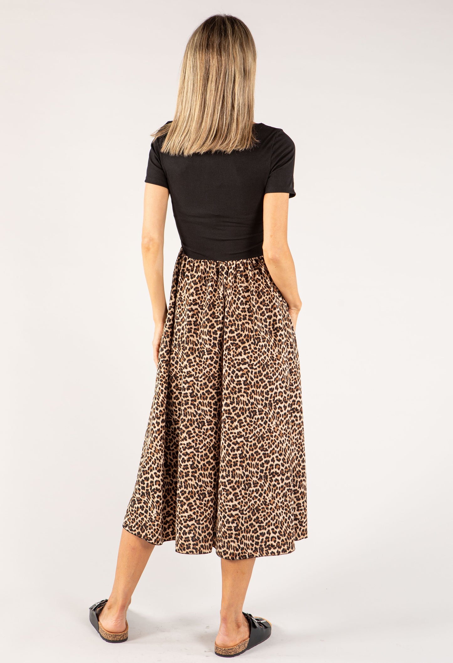 Ribbed Bodice Leopard Maxi Dress