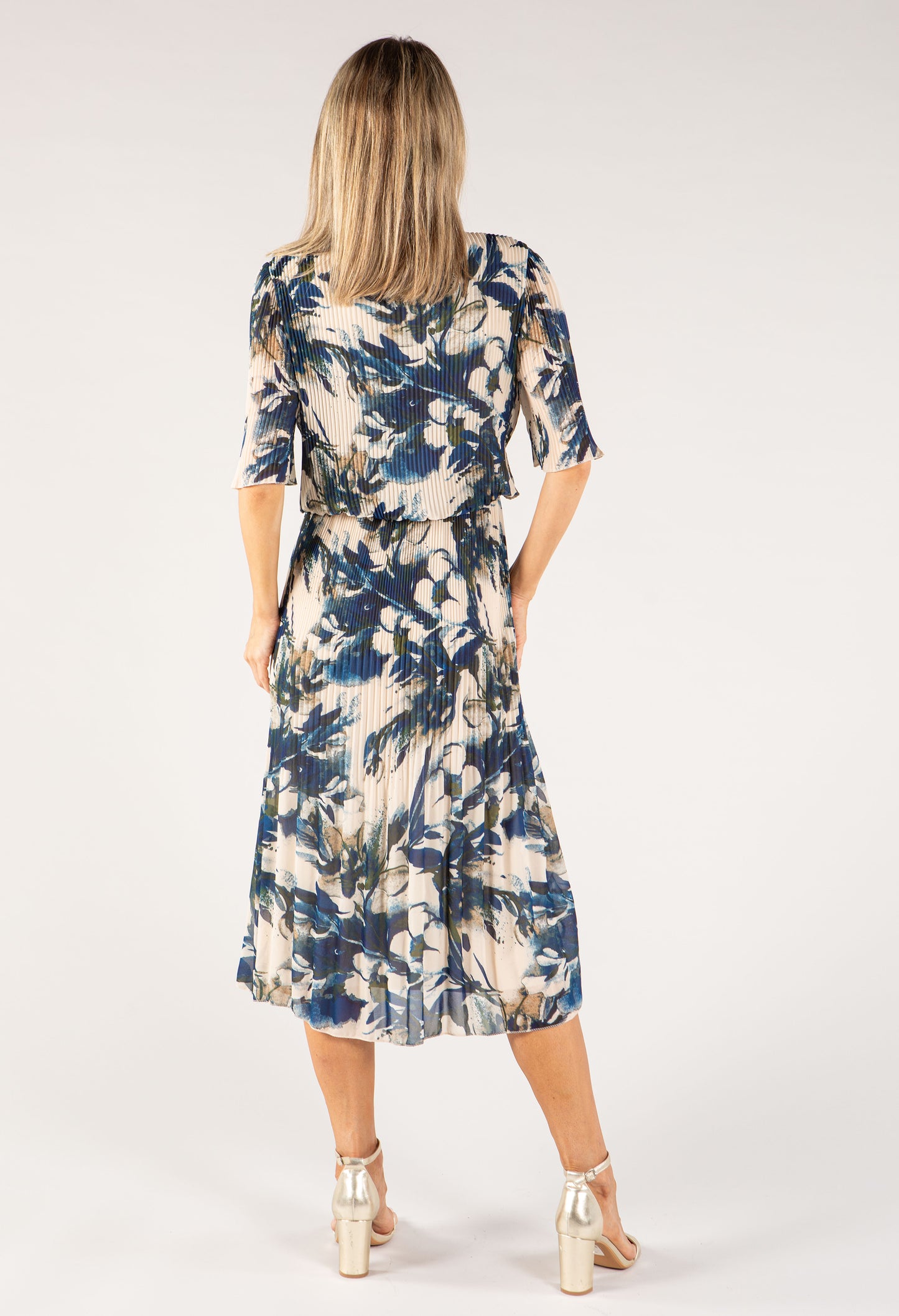 Floral Plisse Pleated Pop Over Dress