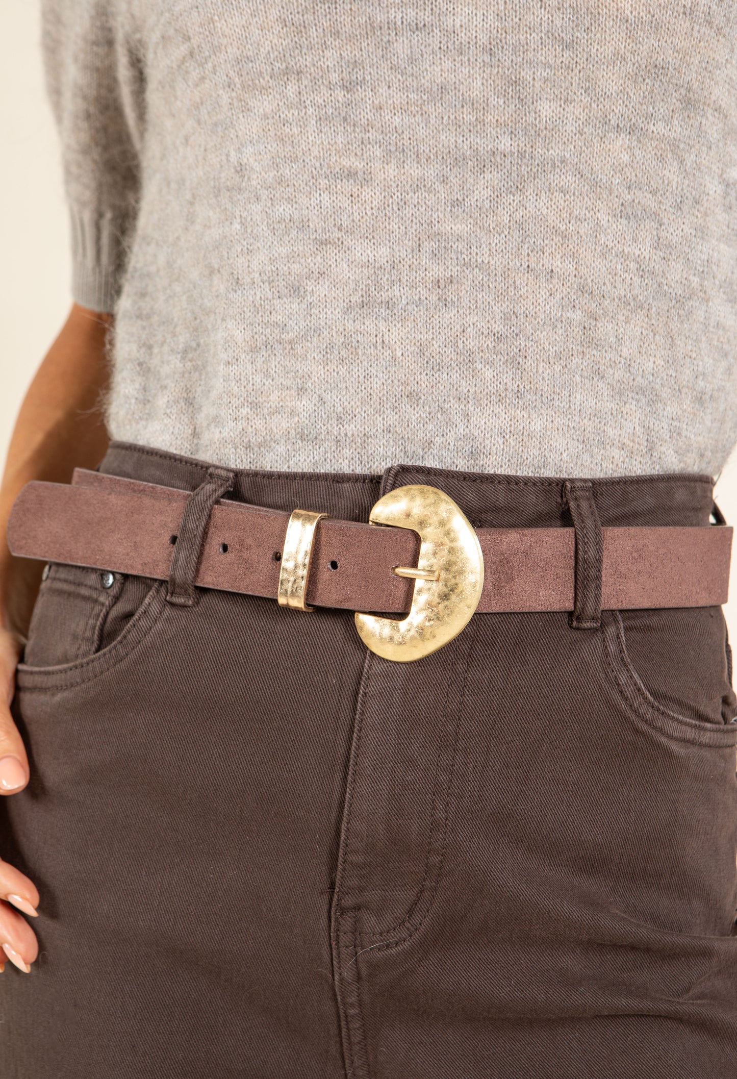 Gold buckle Suedette Belt