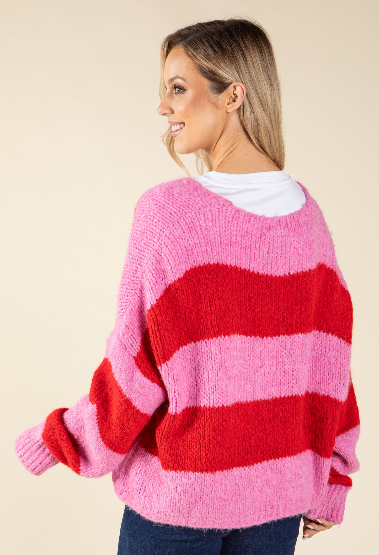 Striped Tie Front Knit Cardigan