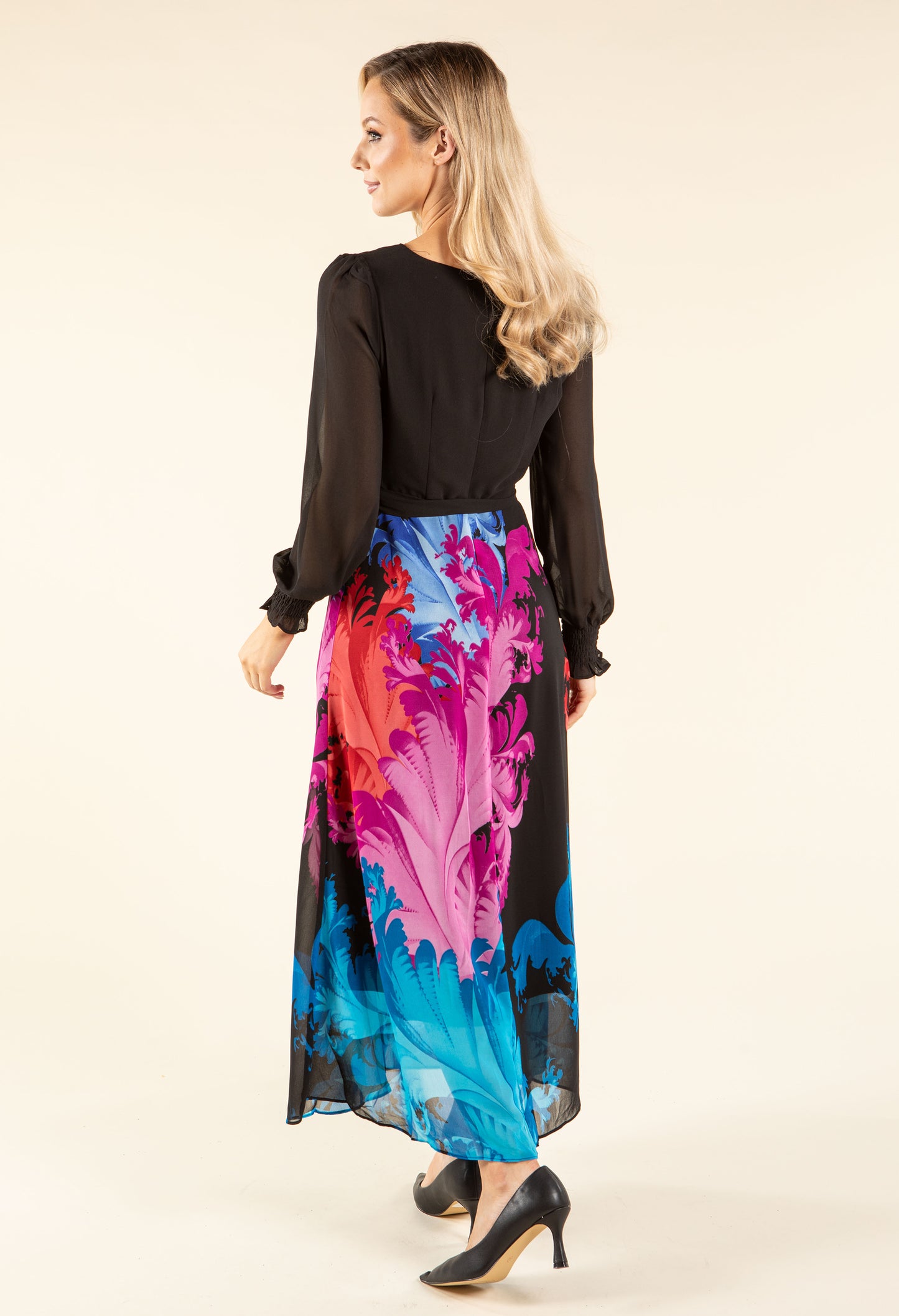 Feather Design Belted Dress