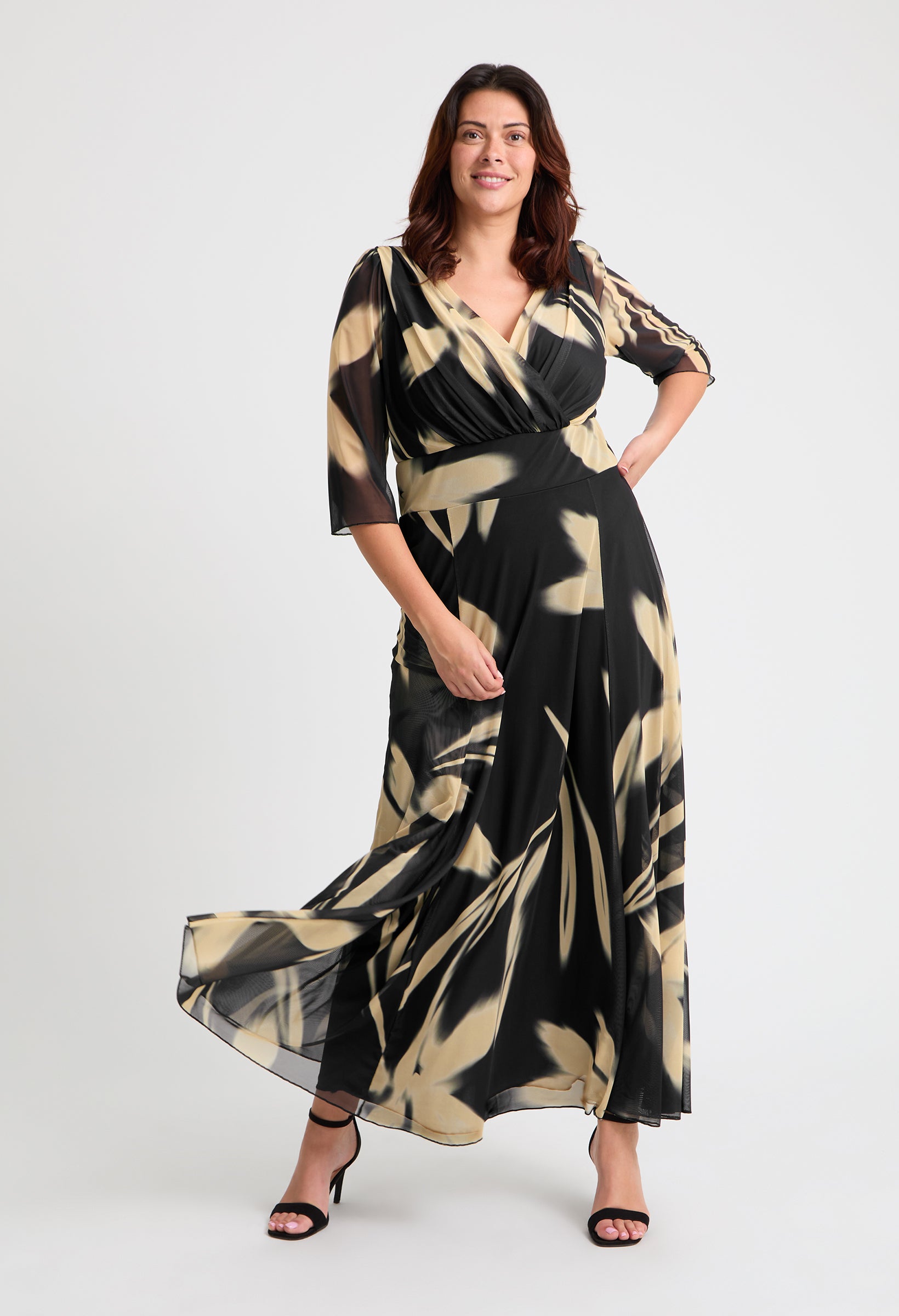warehouse silk floral dress Women's Satin Tie Waist Wrap Ruffle Tier Maxi Dress, neckline Asymmetrical hanky hem for a flowing Verity Ditsy Warehouse Verity Floral