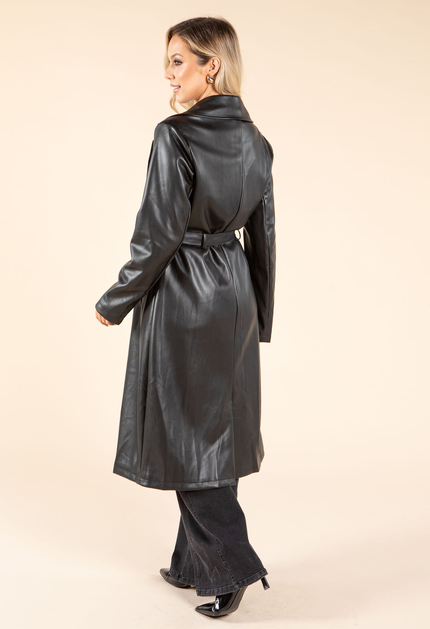 Faux Leather Trench Coat