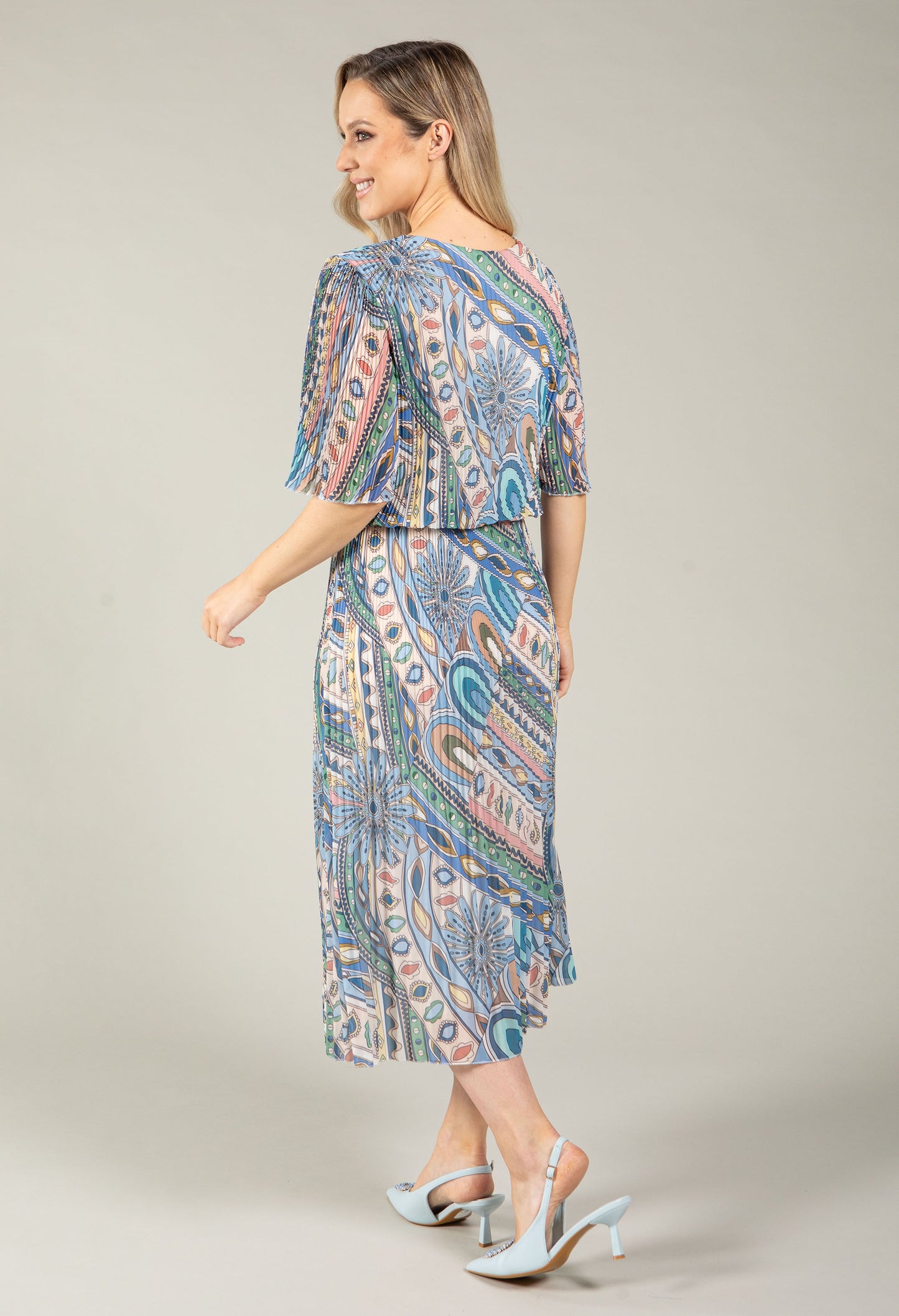 Paisley Print Plisse Pleated Pop Over Dress