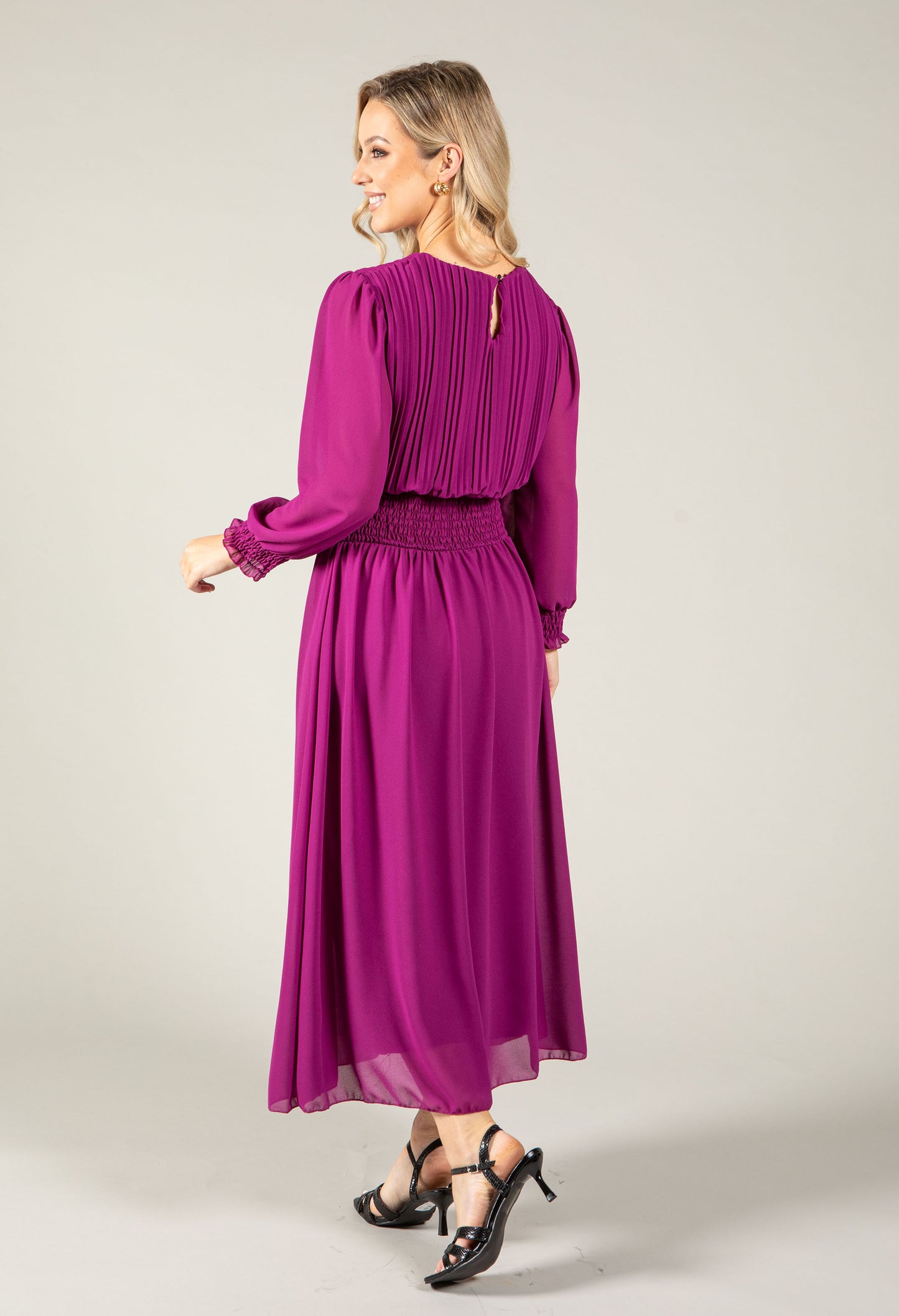 Plisse Pleated Midi Dress