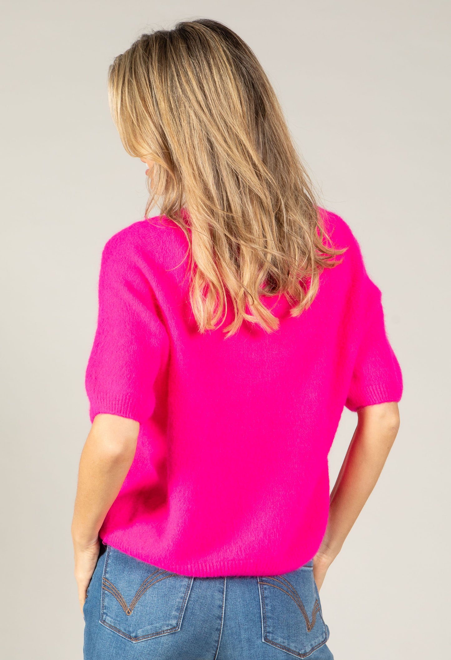 Round Neck Short Sleeve Sweater in Superfine Alpaca