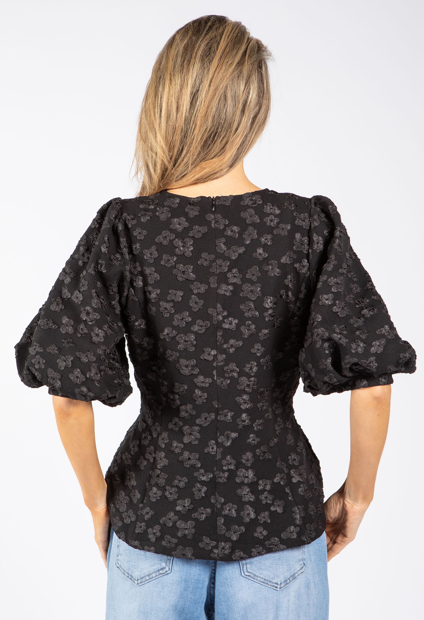 Floral Design Puff Sleeve Top