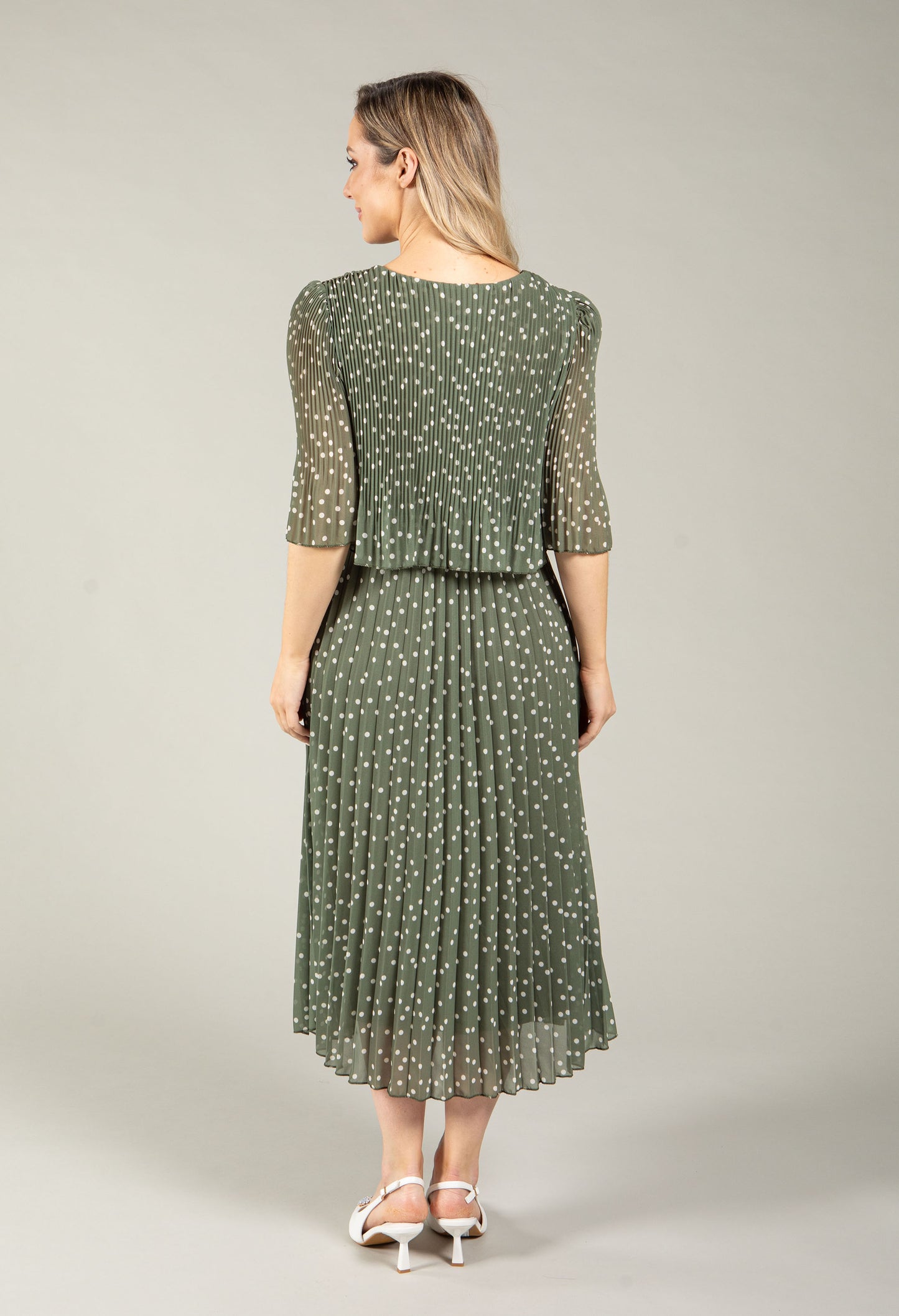 Polka Dot Plisse Pleated Pop Over Dress