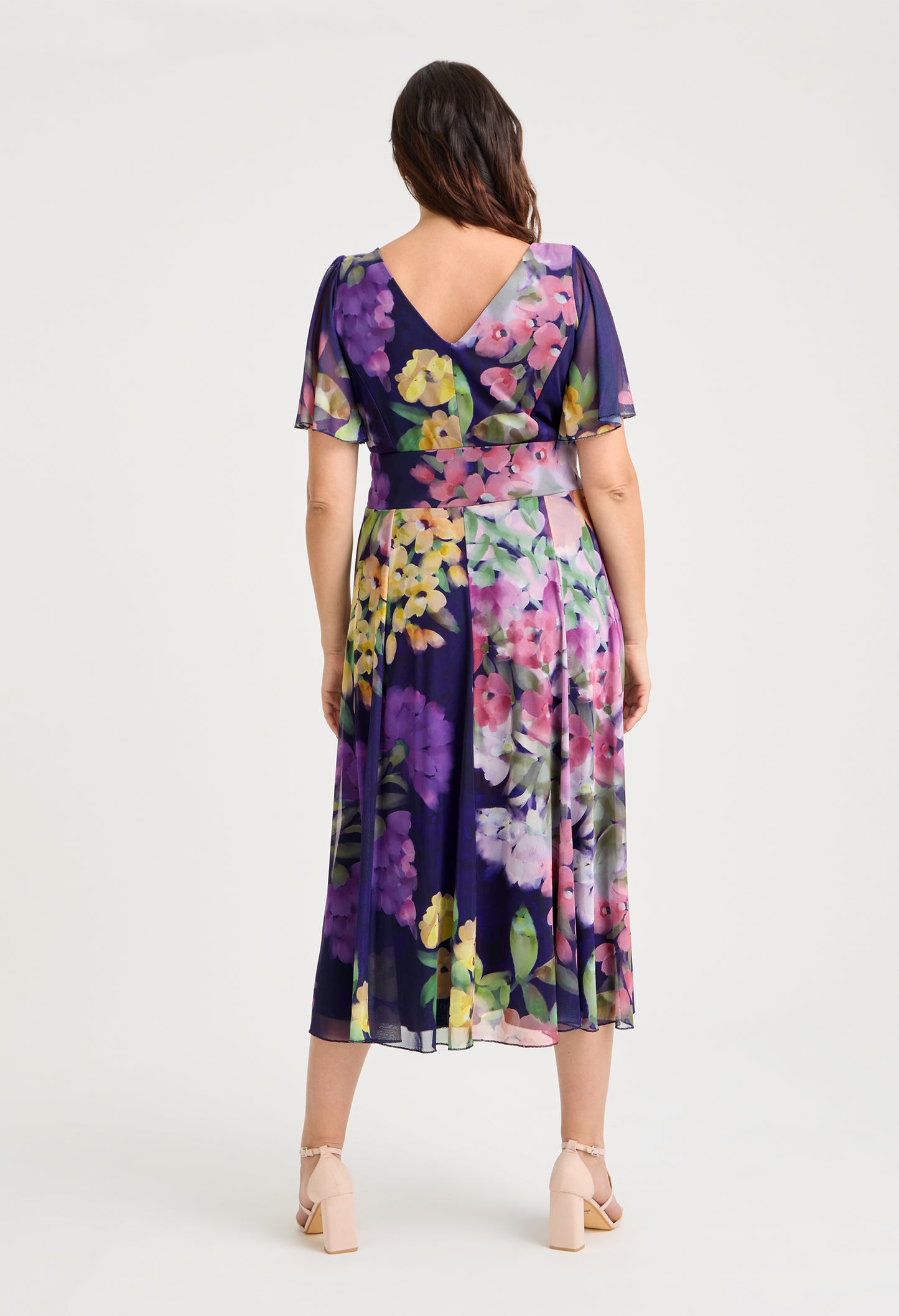 Victoria Angel Sleeve Mesh Midi Curve+ Dress