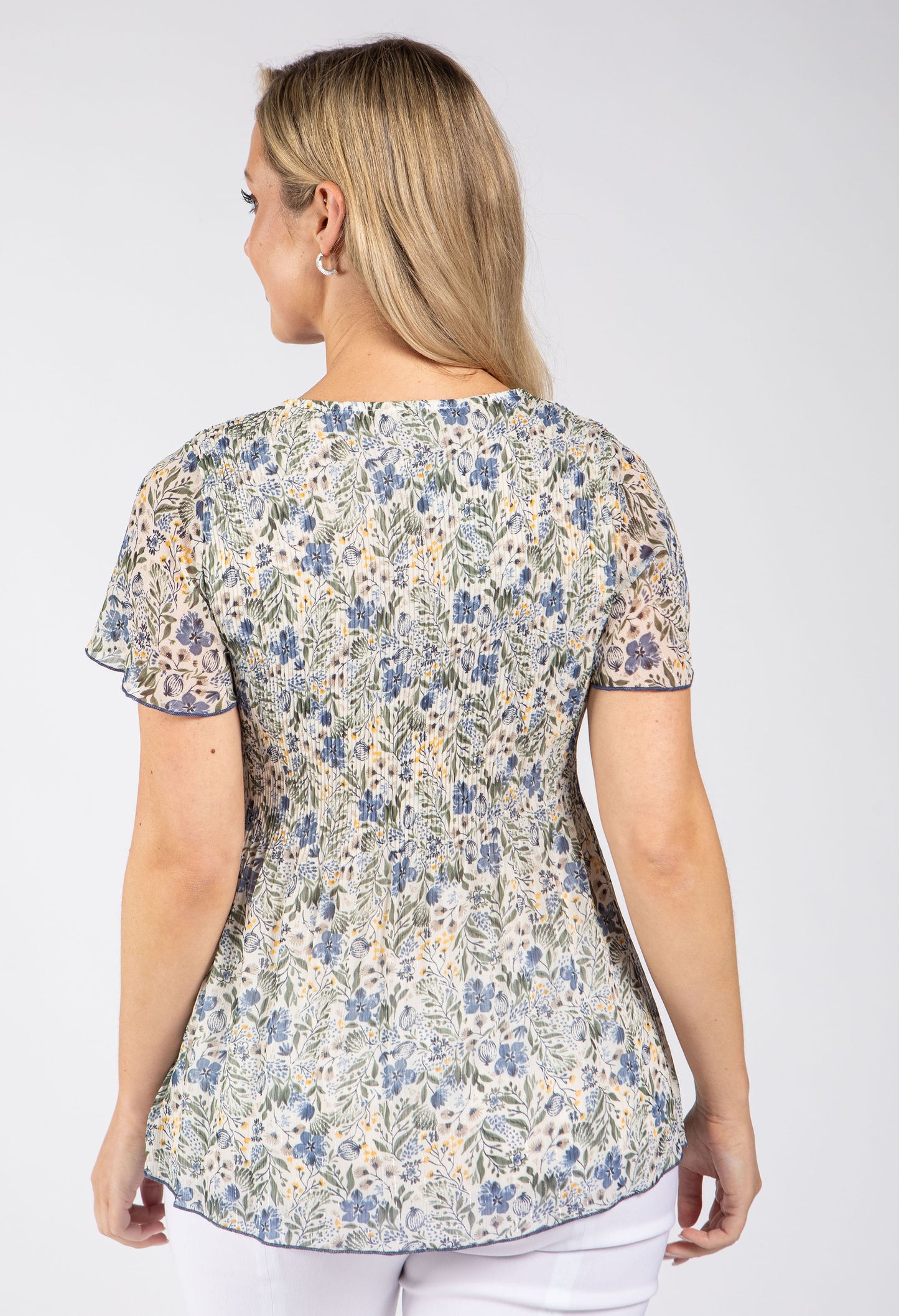 Floral Print Plisse Pleated Top