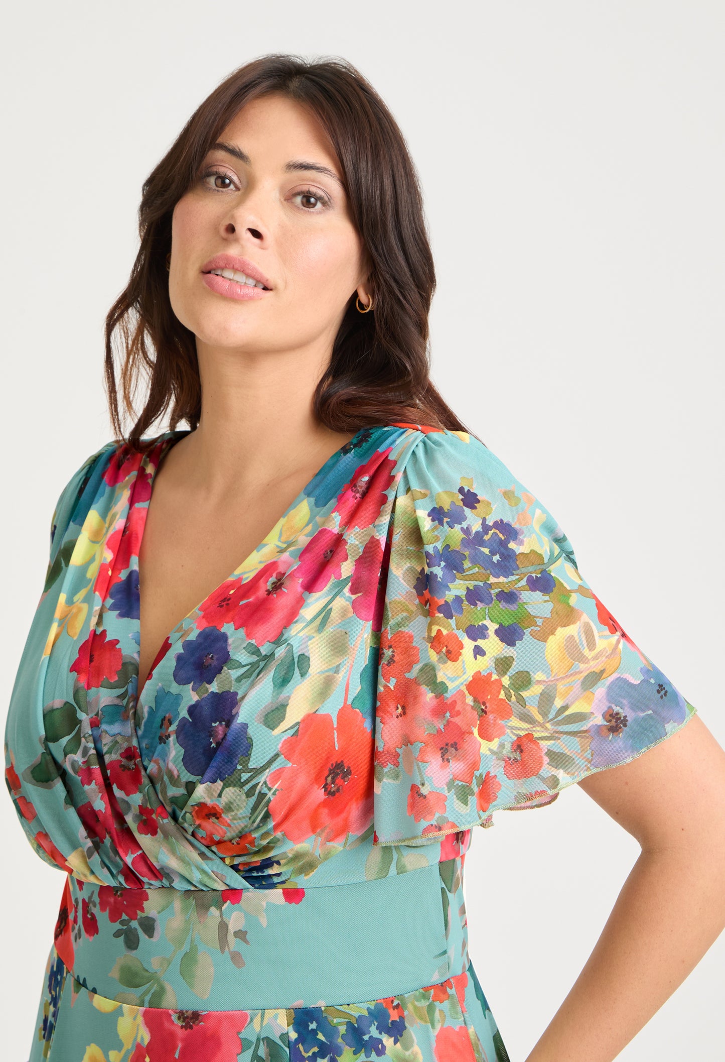 Victoria Angel Sleeve Mesh Midi Curve+ Dress