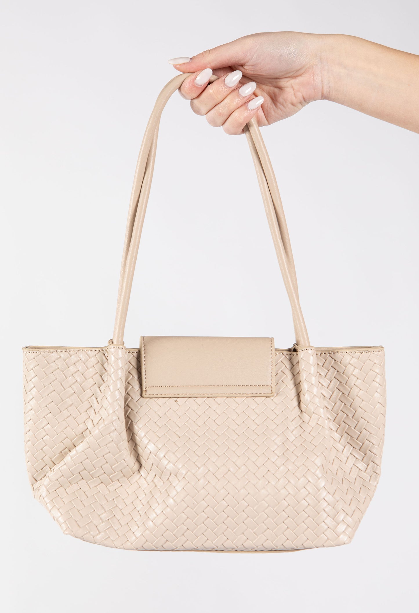 Woven Faux Leather Shopper Bag