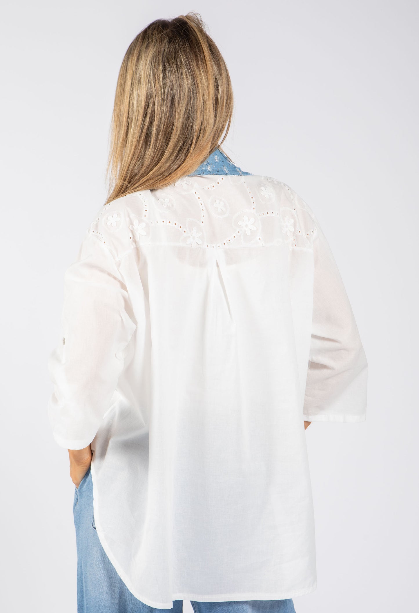 Denim Detail Floral Shirt