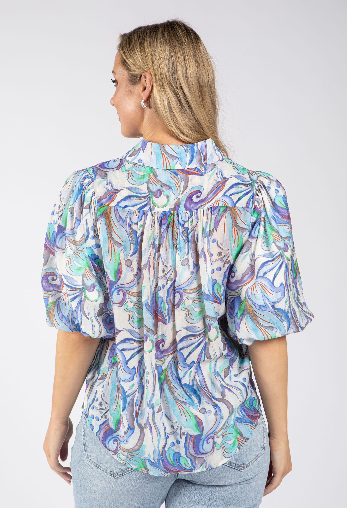 Abstract Balloon Sleeve Blouse