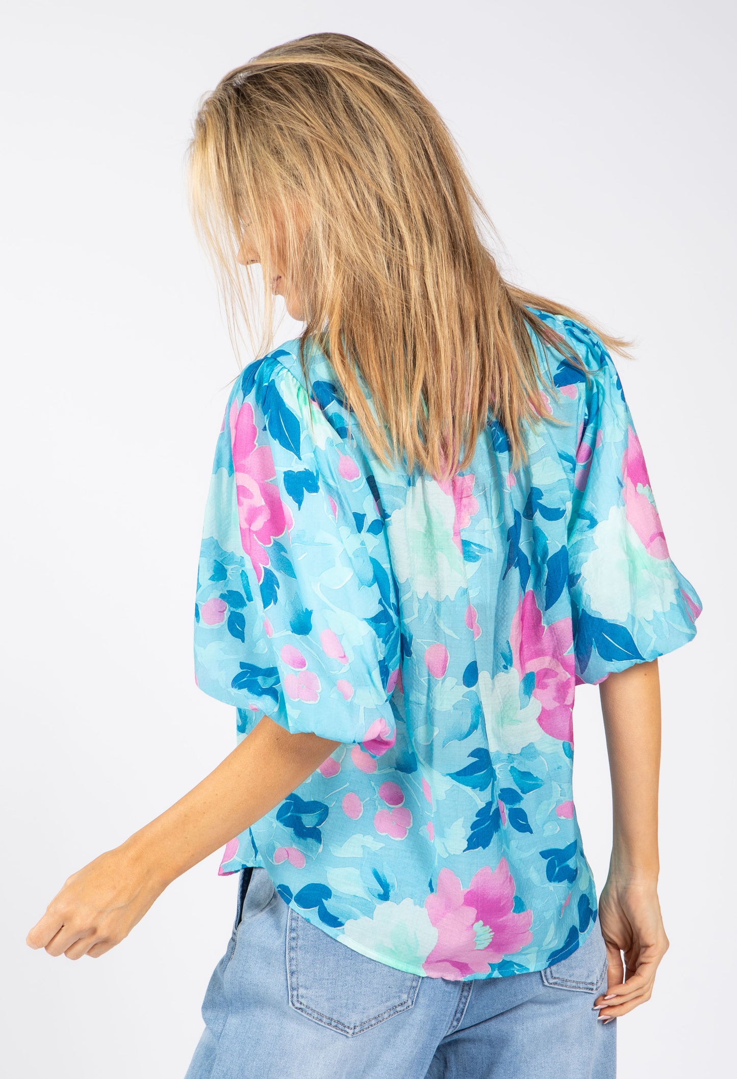 Floral Balloon Sleeve Blouse