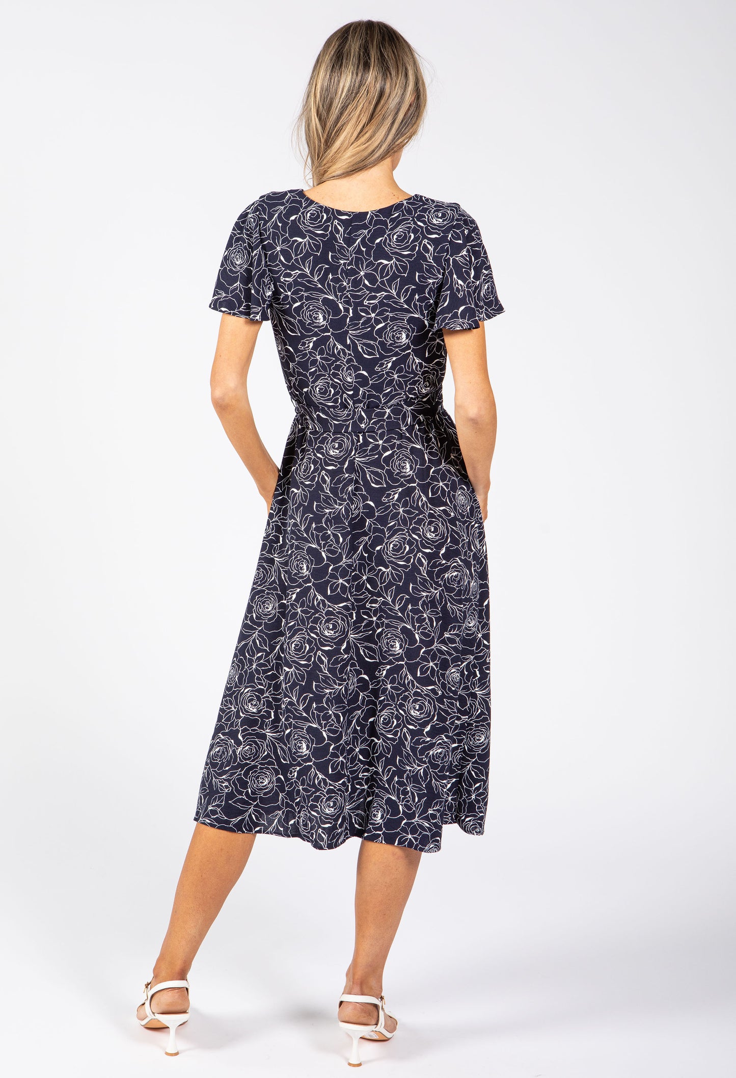 Faux Wrap Floral Midi Dress